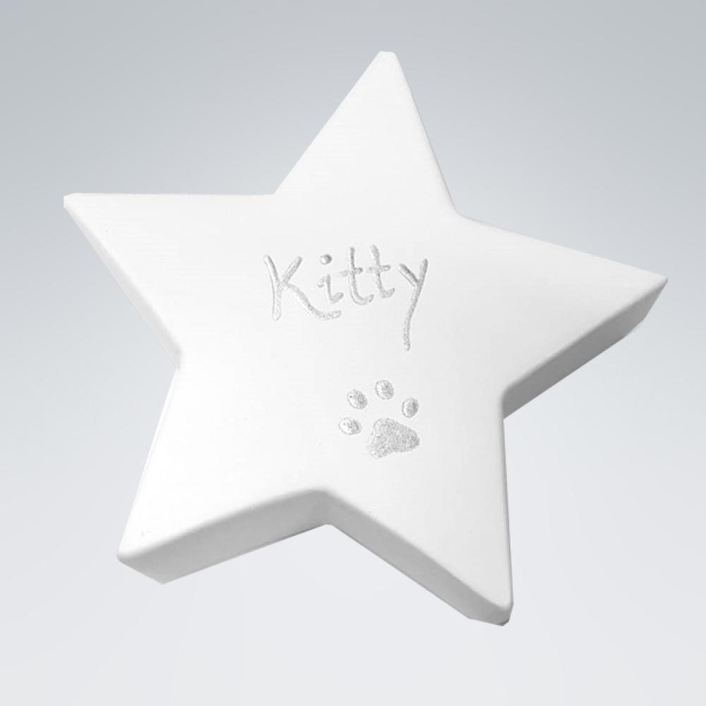 Tierurne Stern Kitty - Weiß mit Beschriftung